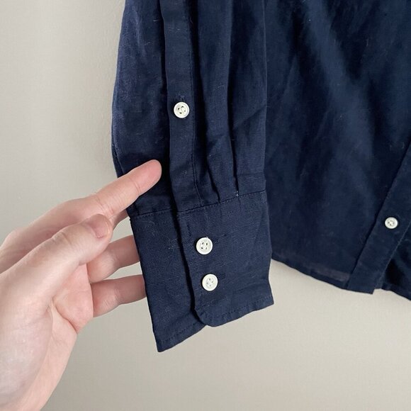 J.Crew Wmn 000 Navy Blue Linen Cotton Long Sleeve Button Front Perfect Shirt NWT - Picture 5 of 12